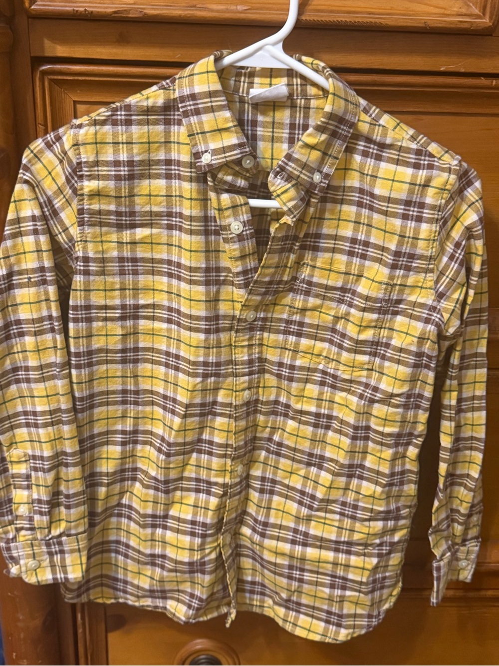 Boys Yellow and Brown Plaid Button-Down Shirt